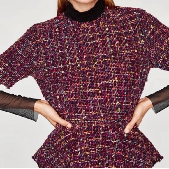 Zara Women Multicolored Tweed Peplum Set size XS - Picture 3 of 12